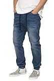 URBANJ Men's Stretch Twill Drop Crotch Jogger Pants S-5XL (M, Dk.Indigo Denim)