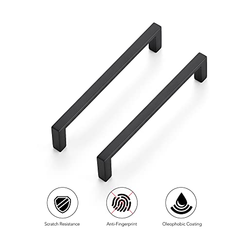 Image of Ravinte 5 Pack Matte Black Cabinet Pulls, 5 Inch (128mm) Hole Center Slim Kitchen Handles, Square Drawer Pulls for Cabinets & Cupboards, Hardware