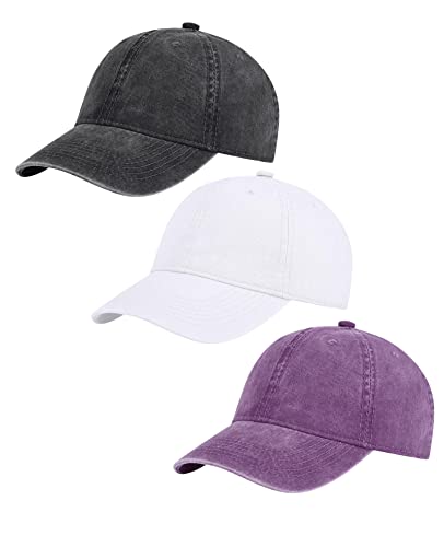 Image of 3 Pack Vintage Washed Cotton Adjustable Baseball Caps for Men Women Unstructured Low Profile Plain Classic Dad Hat