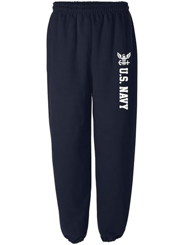 zerogravitee Navy Sweatpants - Military Theme Elastic Bottom Sweatpants with White Print