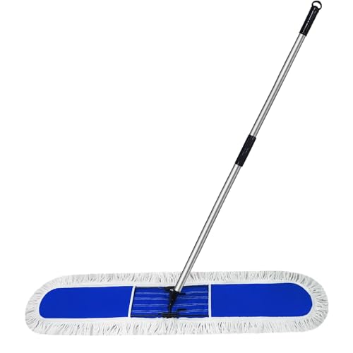 Solipect 48 inch Commercial Dust Mop for Hardwood Floors, Large Size Dry Mop, Reusable Cotton Yarn Head, Telescopic Stainless Steel Handle, Industrial dust mops for Floor Cleaning, Marble, Blue