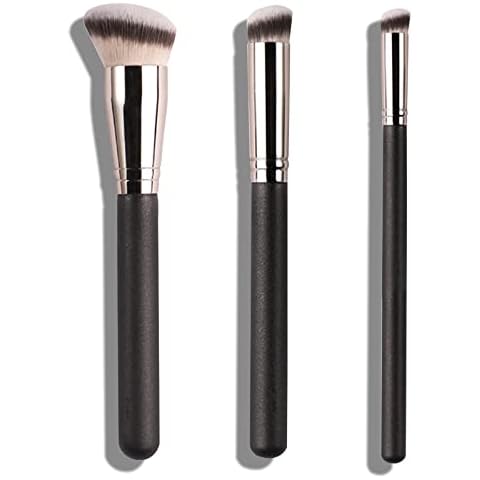 3Pcs Foundation Concealer Brush, Slanted Foundation Brush for Liquid Makeup, Angled Cream Foundation and Under Eye Concealer Brush Set for Blending Cream Powder Buffing Stippling (3 Sizes) Cover