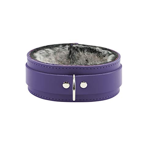 Arcadia Collar Handmade Premium Latigo Leather Luxurious Fur Collar (True Purple Small)