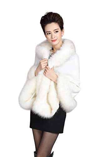 ELFJOY White Faux Fur Bridal Shawl Wrap for Wedding and Evening Dresses - Luxury Fur Cape - Thumbnail 3