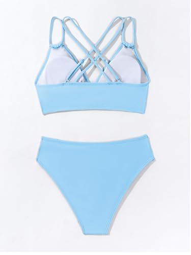 Image of Fanuerg Women's Sexy V Neck Bikini Sets Hollow Out Two Piece Swimsuits Cutout Mid Waist Bathing Suit
