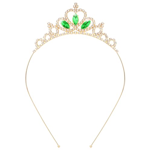 KICOSY Princess Tiana Headband for Women - Green & Gold Crystal Tiara Crown Tiana Costume Accessories for Birthday Party Cosplay Prom & Formal Events