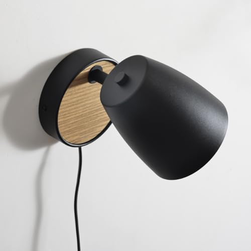 Image of Plug in Wall Sconce Black,Bedside Wall Lamps with Switch,Modern Wood Wall Light for Bedroom with 180Rotation Metal Shade,Indoor E26 Wall Lamp for Living Room,Dining Room,Hallway,Stairway,Wall Decor