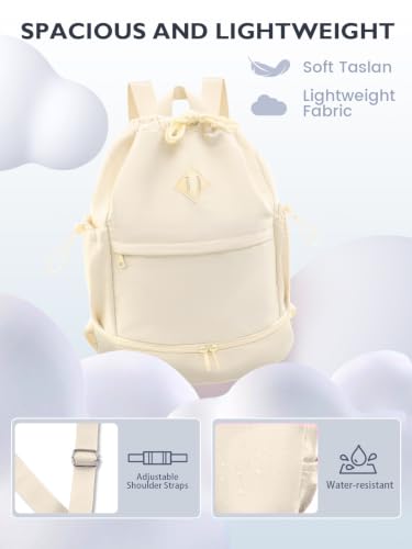 Image of RHDZO Drawstring Gym Backpack with Shoe Compartment and Wet Pocket, Beige