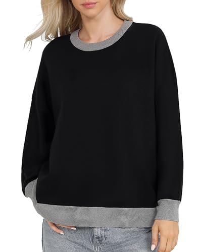 Image of Totatuit Womens Oversized Sweaters Casual Long Sleeve Crewneck Striped Knit Pullover Tops Cute 2025 Fall Sweaters
