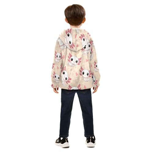 Cute Axolotl Pattern with Hearts Toddler Fleece Jacket Girl Boys Hooded Fleece Jacket Coat Warm Outwear Zip-up 3-10T4