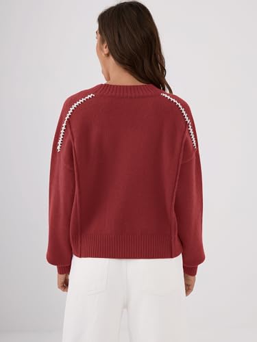 ZAFUL Sweaters for Women Crewneck Loose Fit Long Sleeve 2025 Fall Fashion Contrast Knit Pullover Tops