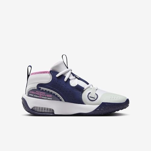 Nike Air Zoom Crossover 2 Big Kids' Basketball Shoes (FB2689-102, White/Midnight Navy/Light Silver/Playful Pink) Size 23