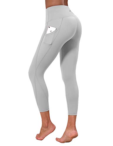 BUBBLELIME 22"/25"/26"/27"/28" Women's High Waist Yoga Pants Side Pockets Cross Pockets Capris LightGray