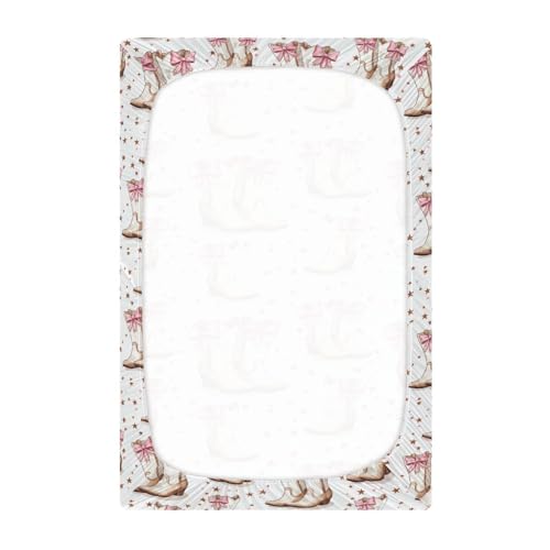 Image of Caikeny Fitted Crib Sheet for Boys Girls Cowgirl Boots Bows Baby Crib Sheets Bassinet Sheets Crib Mattress Bed Sheets for Toddler Newborn Infant 27 x 39 in