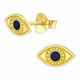 Monkimau Pendientes Evil Eye de plata 925 Joyería Pendientes de plata para niñas, mujeres y niñas Bañados en oro