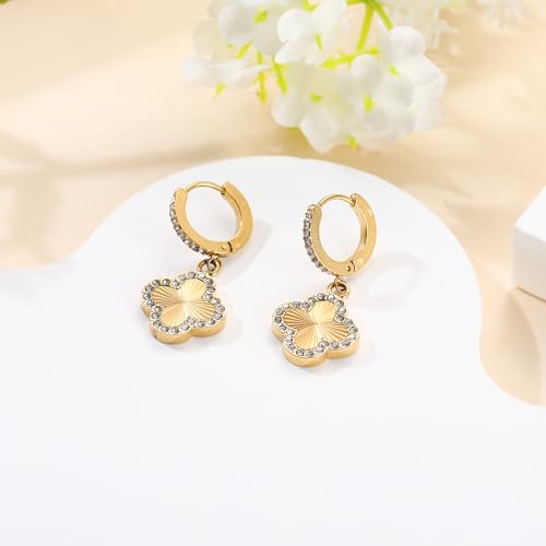 Clover Earrings for Women 18K Gold Plated Four Leaf Clover Hoop Earrings Simple Lucky Drop Jewelry Gifts for Women4