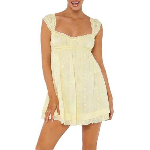 Women's Babydoll Mini Dress Floral Embroidery Summer...