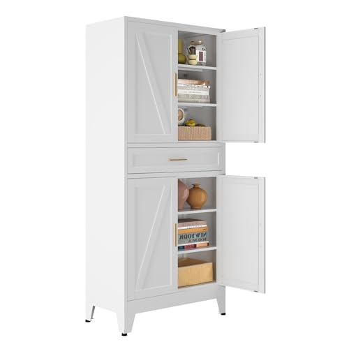 Image of Bevivog Tall Pantry Cabinet with Drawers, 71 inch Metal Storage Cabinets with Doors and Shelves, 4 Doors Freestanding Cupboard for Kitchen /Office /Dining Room /Living Room /Laundry