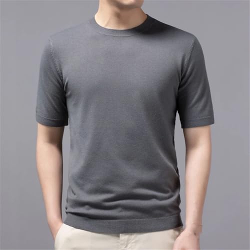 Men Soft Solid Short Sleeve Knitwear Thin Wool Sweaters Leisure O-Neck Loose Business Pullover4