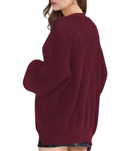 Image of QUALFORT Women's Oversized 100% Cotton Cardigan Sweater | Long Sleeve V Neck Button Down Open Front Knit Outerwear