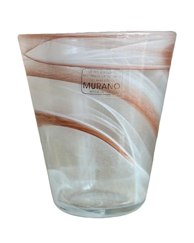 Omniacasa, Set di 6 Bicchieri Acqua In Vetro di Murano, Lavorazione Artigianale, Decorati Con Effetto Onde, Colore Bianco e Marrone, Made in Italy, Eleganti da Tavola, Idea Regalo