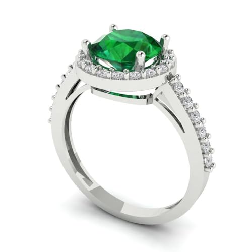 1.86 ctw Round Cut Solid Gold Engagement Ring for Women - 14K White Gold - Simulated Emerald Wedding Promise Ring for Her2