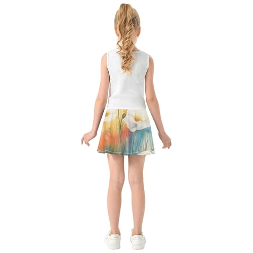 Pastel Bloom Yellow Skirts with Shorts Blue Pink Athletic Shorts for Girls Skorts Flowy Skort 4t4