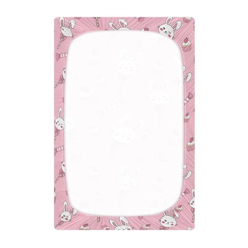 Image of Rabbit Candy Cake Pink Fitted Crib Sheet for Boys Girls Baby Bed Sheets for Baby Gift,52 X 28 in