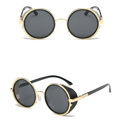 HMRGLMIE-Steampunk Sunglasses Women Round Glasses Goggles Men Side Visor Circle Lens Vintage Retro Style Punk Oculos De Sol