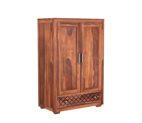 Image of Solid Sheesham Wood 2 Door Almirah /Wardrobe /Cupboard Cabinet with Storage of 1 Cabinet and 2 Drawers for Bedroom Home | (G-Hony)