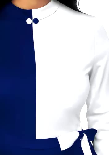 Image of Women Polyester Colour-Block Bodycon Dress, Round Neck and Comfortable Belt