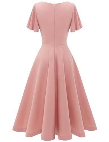 Image of HomRain Wedding Guest Dresses for Women Vintage Short Sleeves Casual Fit and Flare Cocktail Formal Dress for Tea Party