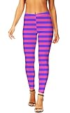 AOBUTE Halloween Leggings Womens Purple Pink Striped Chesire Costume Party High Waist Stretchy Skinny Pants XL