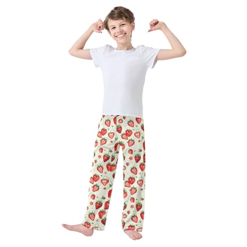 Pajama Pants Lounge Sleep PJ Bottoms Sleepwear Elastic Waist Drawstring S Strawberry3
