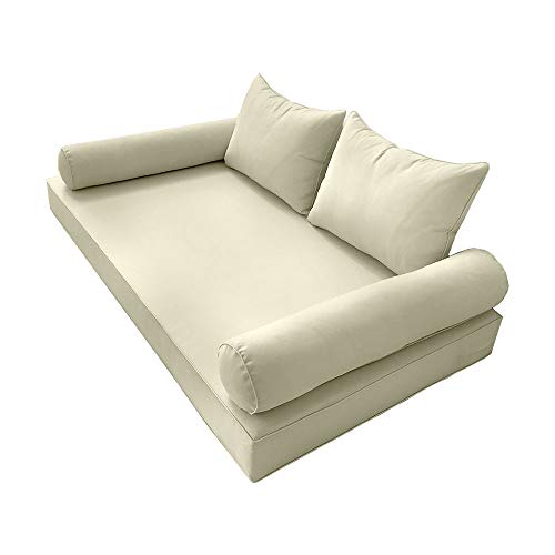 Prolinemax Style 4 - Mattress & Pillow Bolster Cushion for Outdoor Indoor Daybed Porch Swing Bed Piped Trim Twin Size AD005 | Covers ONLY |