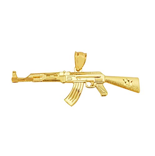 10k Yellow Gold AK 47 Pendant Gold Rifle Necklace Pendant