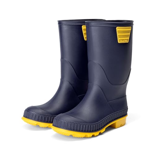 DREAM PAIRS Kids Rain Boots Easy-On Lightweight Non-Slip Outsole for Boys & Girls Outdoor Rainy Day Play 9 Toddler Navy/Yellow