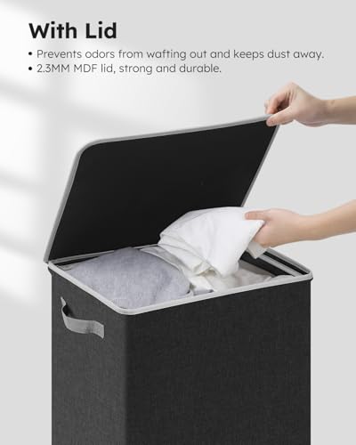 SOLEDI Laundry Basket with Lid Clothes Hamper Collapsible Washing Laundry Basket Bag, Foldable Washing Bin for Bedroom (Dark Grey, 90L)