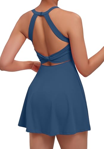 Womens Tennis Workout Dress with Open-Back Waistband Shorts Golf Acitve Side Slit Dresses2