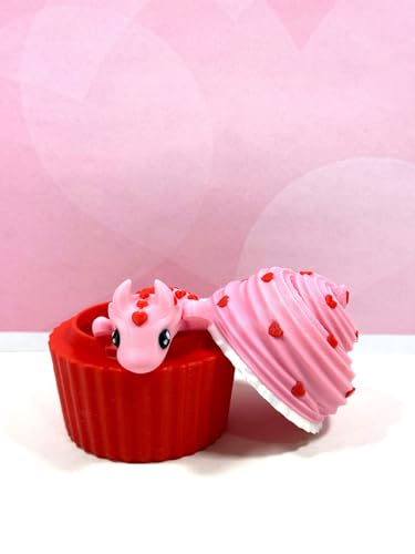 Image of 3D Printed Dragon, Articulated Baby Love Dragon in Cupcake Container, Pink and Red Baby Love Dragon, Fidget ADHD Autism Toy, Valentine's Gift, Executive Desk Toy - CCLDR003