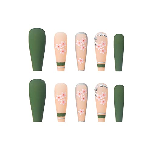 BSLVWG False Nails Long Fake Nails Gold Foil Press on Nails Ballerina Acrylic Stick on Nails 24pcs for Women and Girls (A) - Image 3