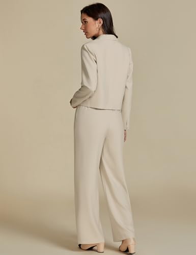 luvamia Suits for Women 2 Piece Sets Business Casual Outfits Dressy Cropped Blazer Wide Leg Pants Suit Office Work4