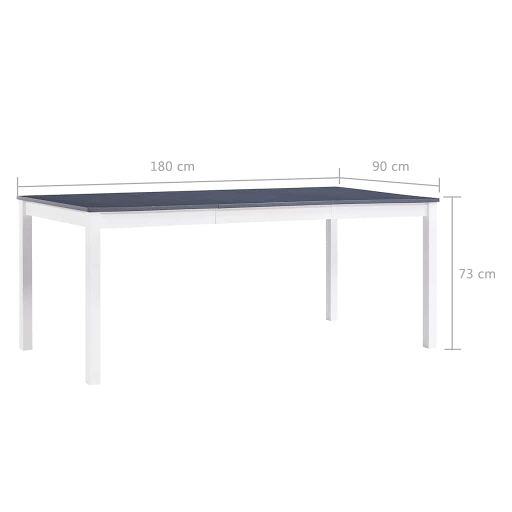 Tavolo da pranzo in pino massiccio bianco e grigio 180 x 90 x 73 cm