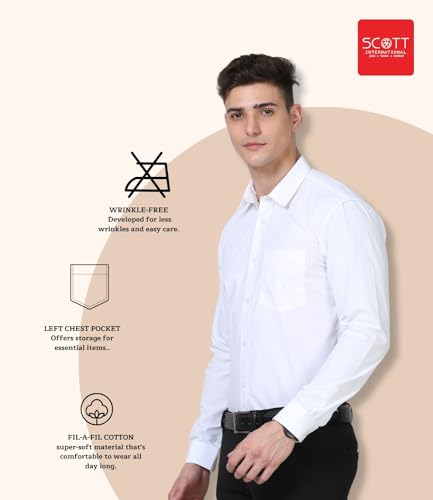 Scott International Shirt for Men, Solid Full Sleeves Shirt, Wrinkle Free Mens Shirts, Cotton Formal Shirts, Regular Fit Stylish Mens Shirt, Plain Formal Shirts for Men - Image 4