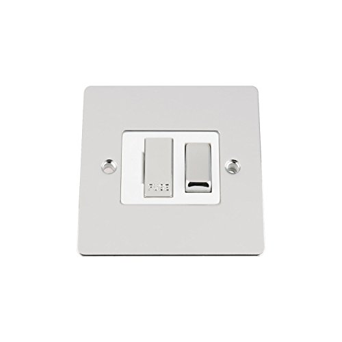 Fused Switch - Polished Chrome Flat - White Insert Metal Rocker Switch - 13 Amp Switched Fused Spur Unit