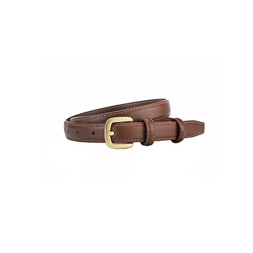 Lxrainqi Women's 2.3 Cm Thin Leather Belt For Jeans Pants Dresses Brown Fashion Ladies Waist Belt With Gold Buckle #TOP1