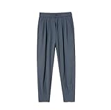 Summer Ice Silk Ultra-Thin Men's Casual Suit Pants Fashion Zipper Beam Feet Street Harem Ankle Length Trousers Gray