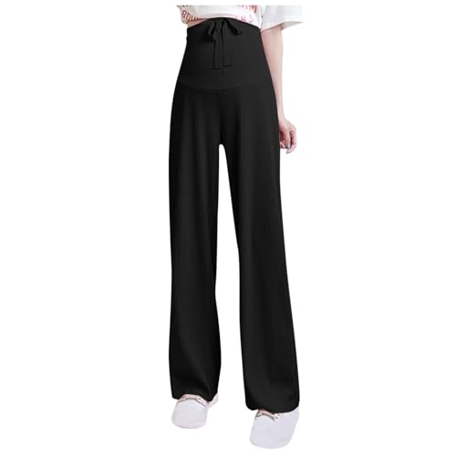 Womens Wide Leg Maternity Pants Summer Casual Stretchy Wide Leg Cozy Pant Pregnancy Lounge Trousers with Pockets