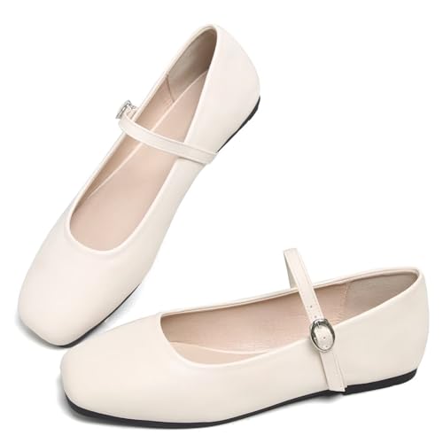 Image of LUXINYU Women's Slip on Flats,Classy Round Toe Solid Classic Mary Jane Ballet Dance Shoes Soft Comfortable PU Flat Shoes