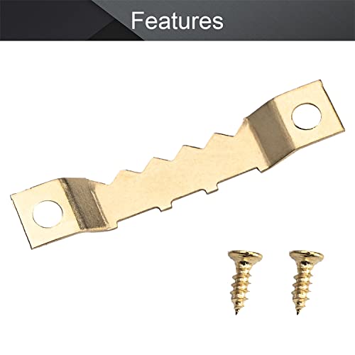 Image of MroMax 10PCS Sawtooth Picture Hangers Iron Picture Hangers 1.85 inch x 0.31 inch Double Hole Picture Frames Hangers for Hanging Clock Paintings Artwork Picture Frame Hook Photos Gold